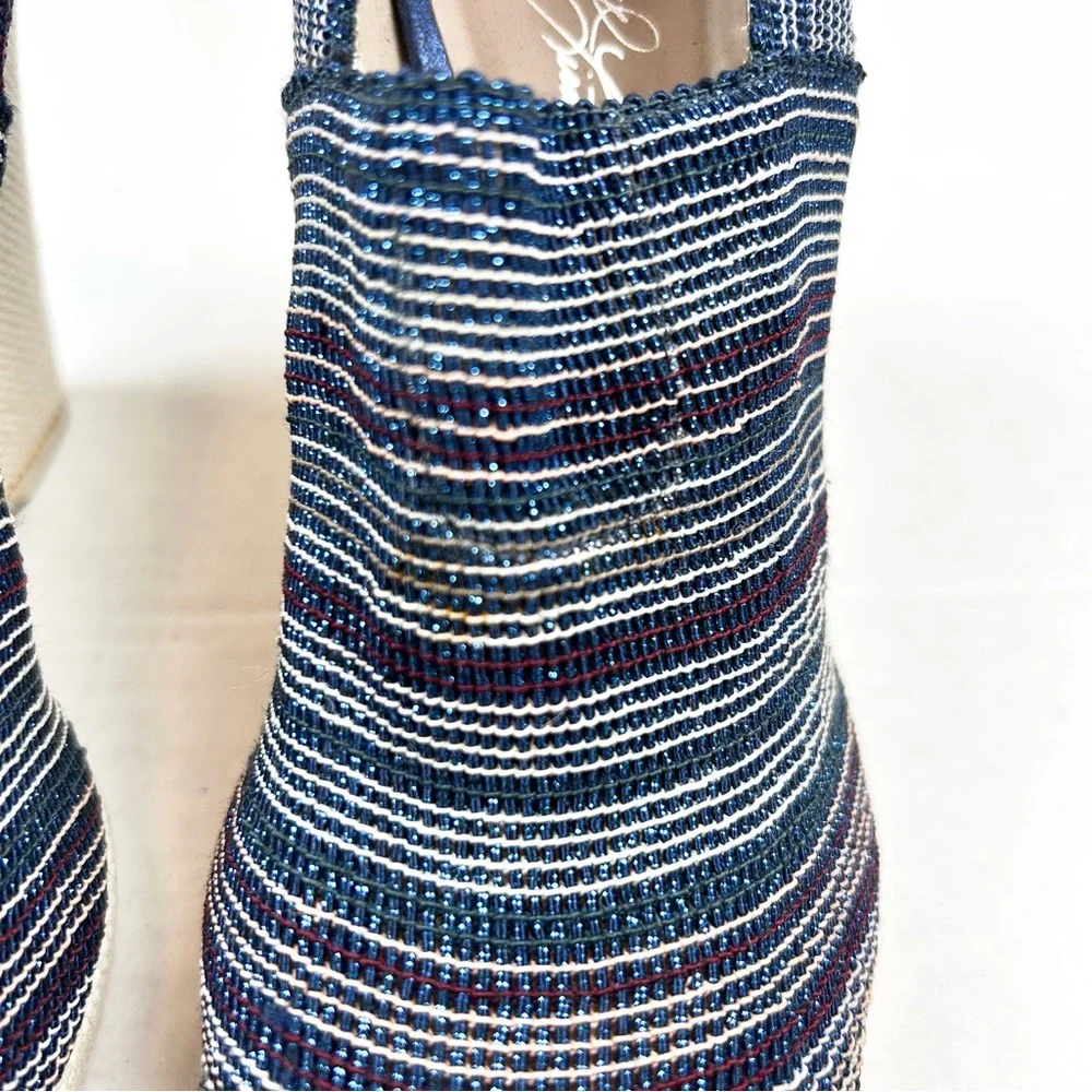 Donald J. Pliner Striped Closed Toe Blue & Cream Wedges